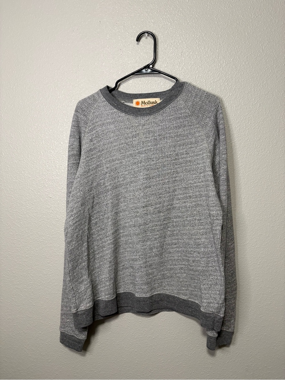 Mollusk Heavy Terry Crew Sweatshirt Heather Gray Medium Raglan Pullover